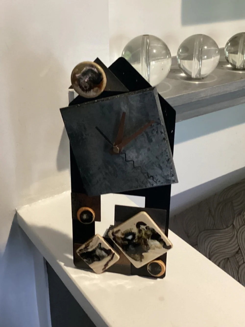 ARTIST MADE STONE. N DETAILED FUNKY BRUTALIST CLOCK. OOAK
